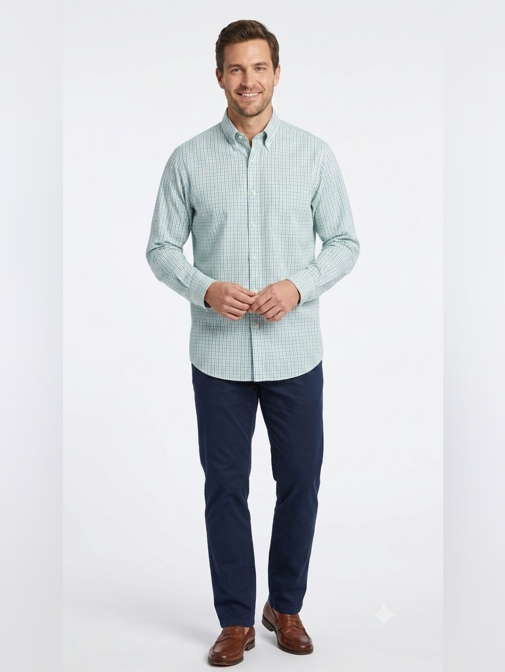 Croft & Barrow Easy Care Men's Sz 16 Green Long Sleeve Check Button-Down Shirt